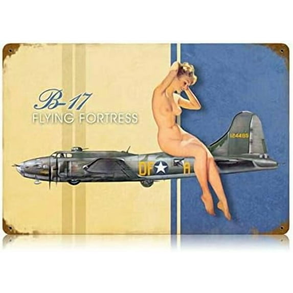 B-17 Pin Up Girl Retro Metal Air Force Series Tin Sign 8x12 inch Vintage Wall Decor Plaque Poster for Home Club Bar Pub Tavern Coffee Cafe Garage Home