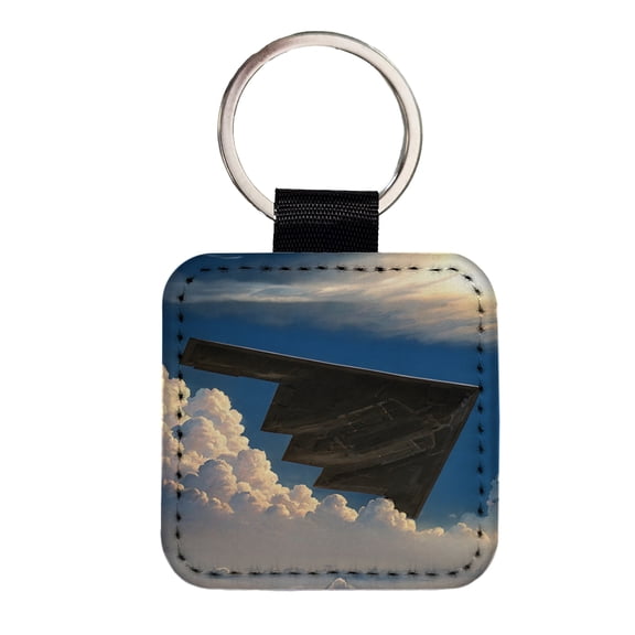 B-2 Spirit Stealth Bomber Airplane In Flight Illustration Faux Leather Square Keychain