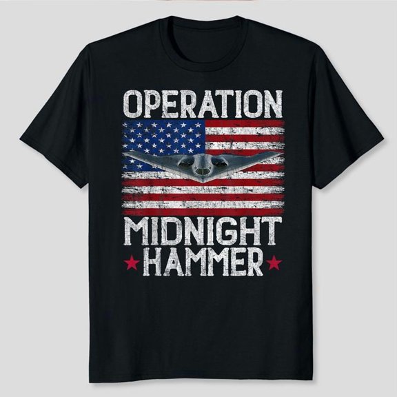 B-2 Stealth Jet Operation Midnight Hammer with American Flag T-Shirt, Men's And Women's Graphic Tee 100% Cotton by TBun, Full Sizes S-5XL
