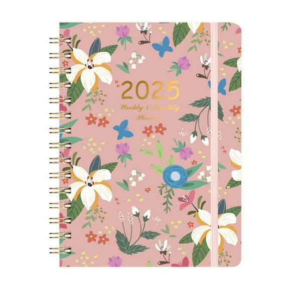 B 2025 Personalized Weekly & Monthly Planner, Floral Design Hardcover Notebook, 21.5X15.5Cm, Spiral Bound Diary For Scheduling