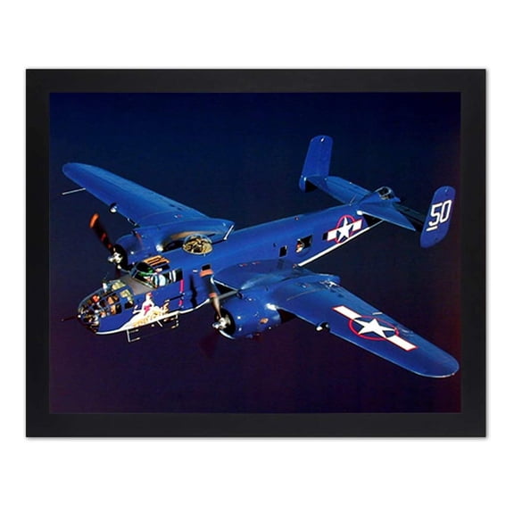 B-25 Mitchell Military Bomber with Tootsie Emblem WW2 Picture Black Framed Art Print 16x20