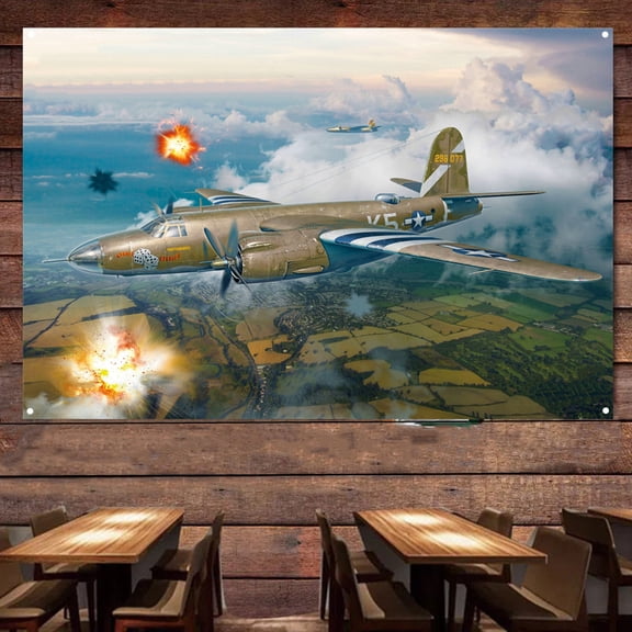 B-26B Marauder Bomber Fighter Trainer Fighter Jet Poster Wall Hanging Flag 38" x 57" Aviation Canvas Wall Art Decor Banner Air Force Picture Artwork Military Plane Decoration for Men Boys Room