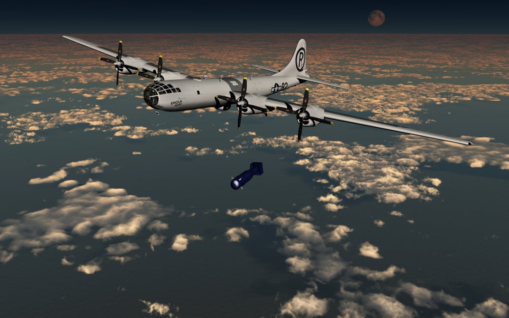 B-29 Superfortress dropping Little Boy atomic bomb over Hiroshima Canvas Art - Mark StevensonStocktrek Images (36 x 23)