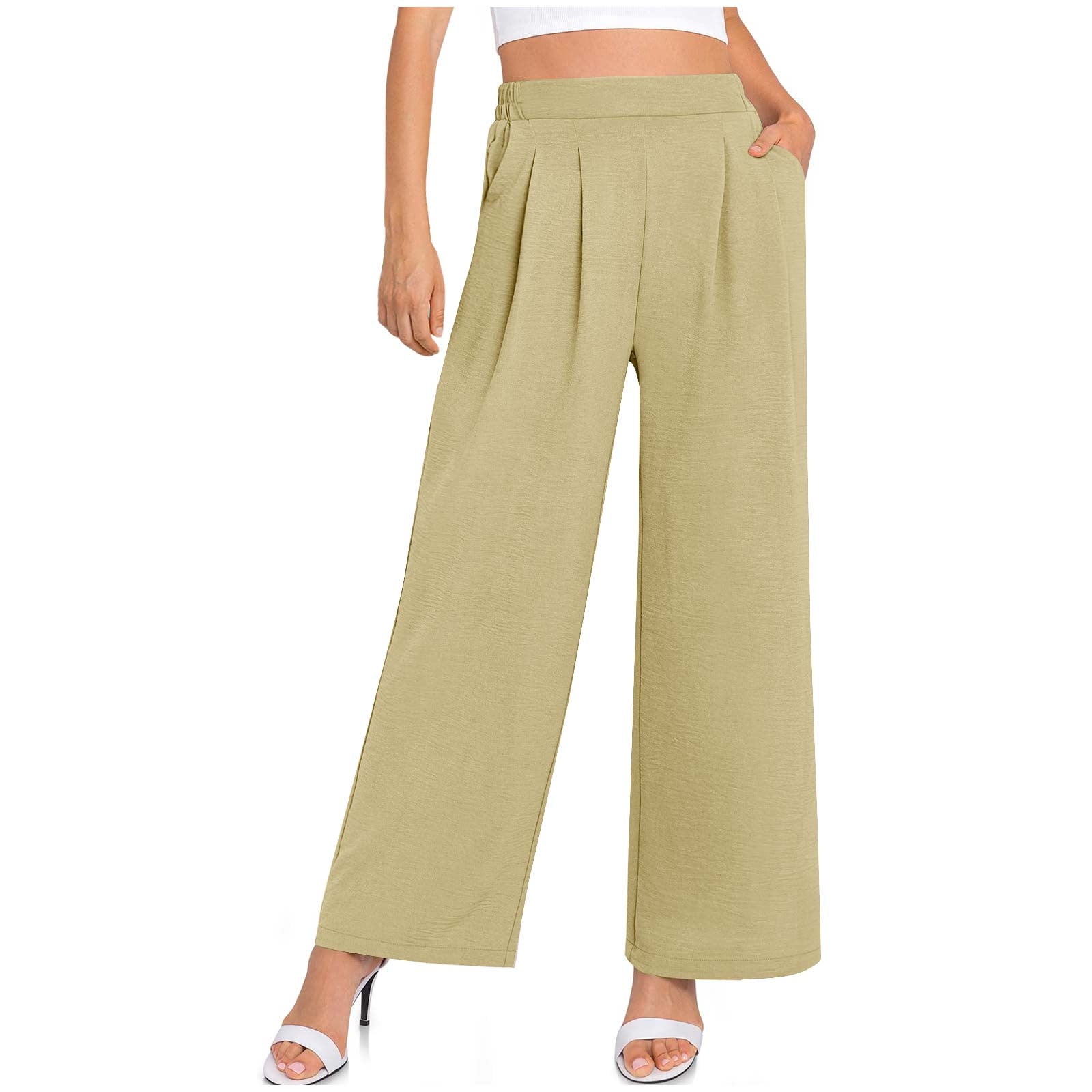 B-344 Khaki Women High Leg Flare Wide Leg Straight Leg Basic Long ...