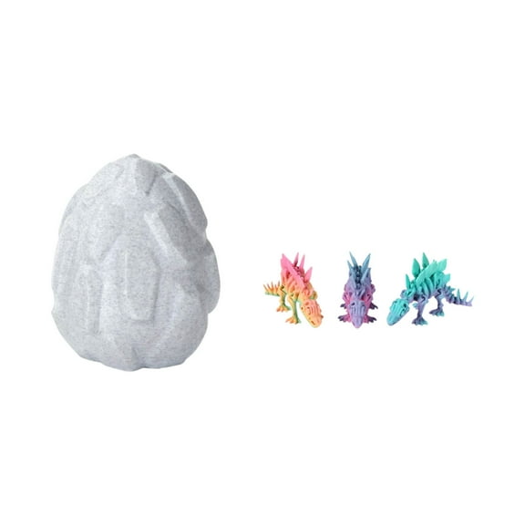 B 3D Printed Dragon Egg Set With Articulated Dragons And Crystal Design, Includes 3 Dragons And 1 Egg For Home Decor And Desk Display, 3.94X4.72In