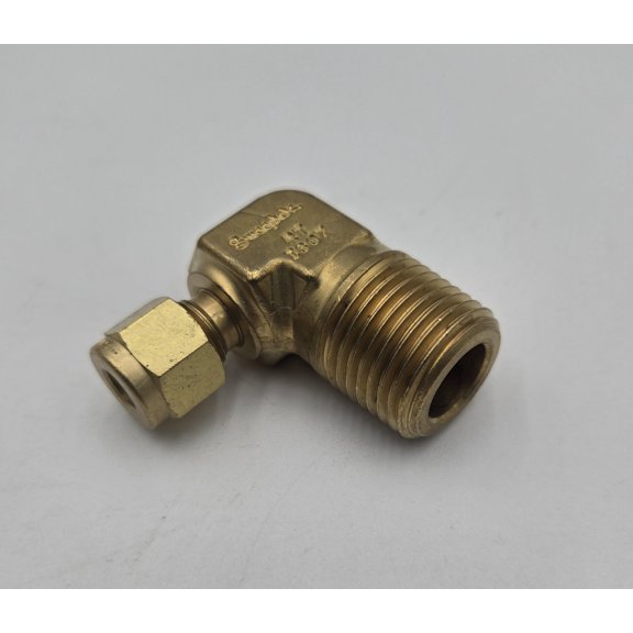 B-400-2-8RT | Swagelok Tapered Thread Male Elbow, 1/4" Tube : OD Compression x 1/2" Male : ISO/BSP Tapered Thread, Brass