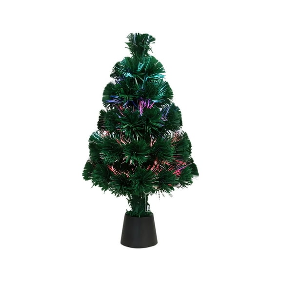 B 45Cm Fiber Optic Christmas Tree, Pvc Branches With Led Lights, White Green Color For Desktop Home Decor