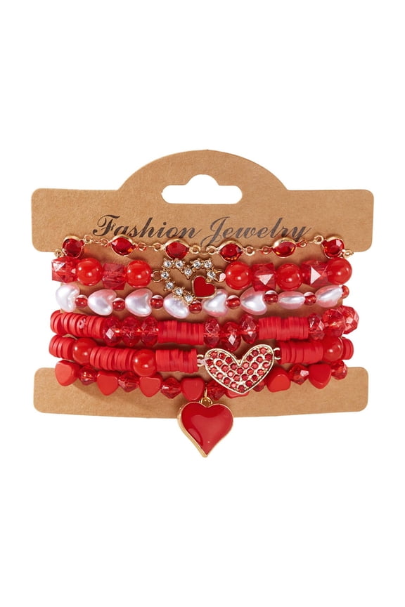 B 5 Pieces Valentine'S Day Heart Bracelet Set For Girls Soft Clay Bead Jewelry Gift Style B