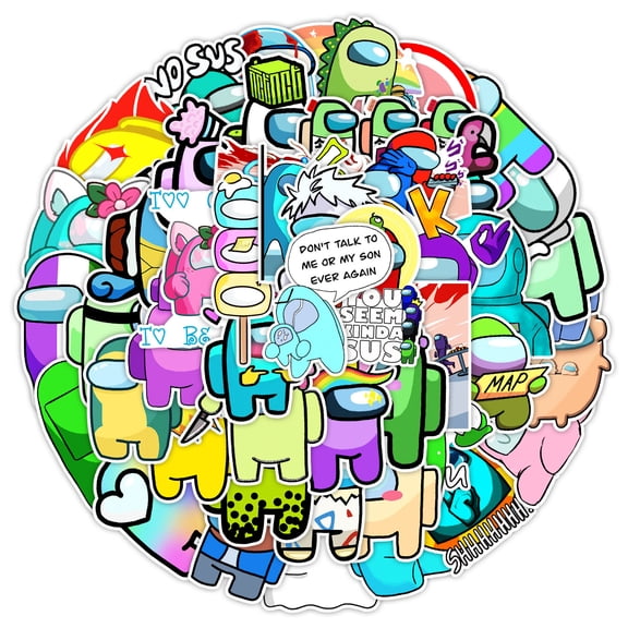 (B)50 Pieces Among US  Stickers Decals Set for Kids Adults, Waterproof Pixel  Gaming Stickers for Kid Game Reward,Water Bottles, Laptop Decor,Video Game