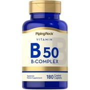 B-50 Vitamin B Complex | 180 Coated Caplets | Non-GMO, Gluten Free | By Piping Rock