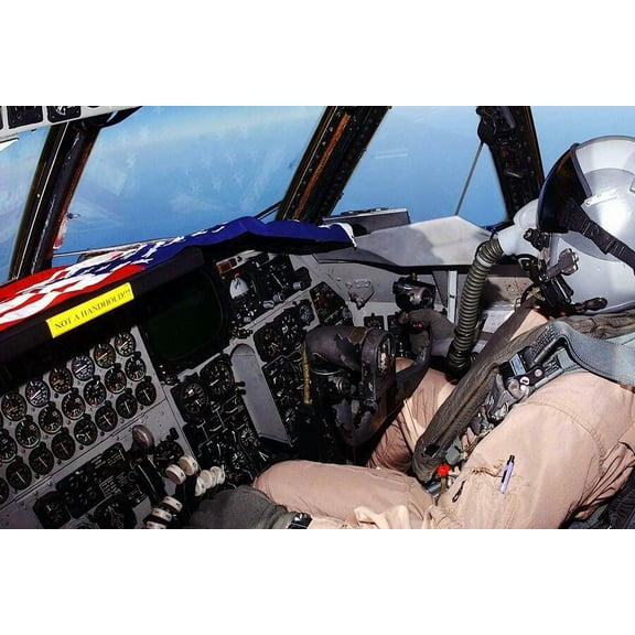 B-52 Bomber Cockpit & Pilot - 12x18 Inch Laminated Aviation Poster - Stunning Detail and Bold Colors