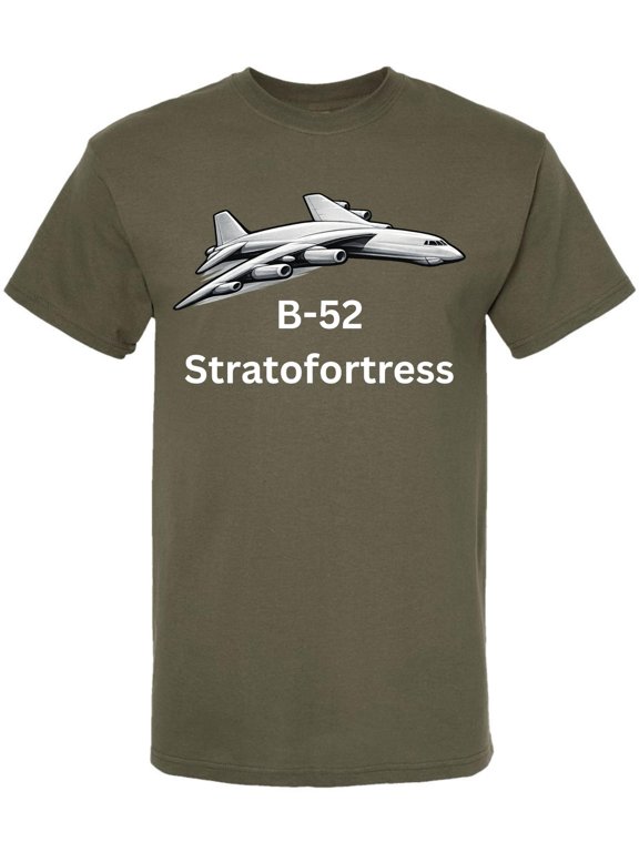B-52 Stratofortress Printed T-Shirt Military Aviation Bomber Aircraft Graphic 100% Cotton Crewneck Tee (MilitaryGreen, X-Large)