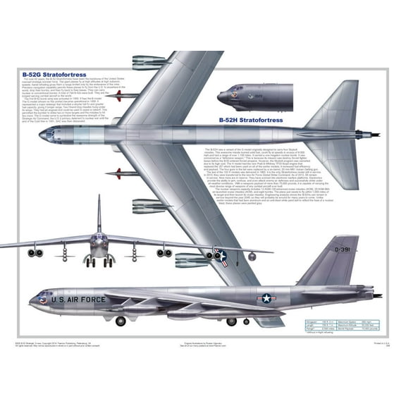B-52 Three Views Military Airplane Educational Poster 24x18