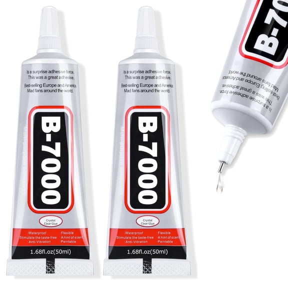 B-7000 Super Adhesive Glue, Industrial Strength B7000 Glues Paste for Rhinestones Crafts, Clothes Shoes, Fabric, Jewelry Making, Cell Phones, Tablet, Wood, Rubber, Leather (2x50 ml/1.68 oz)