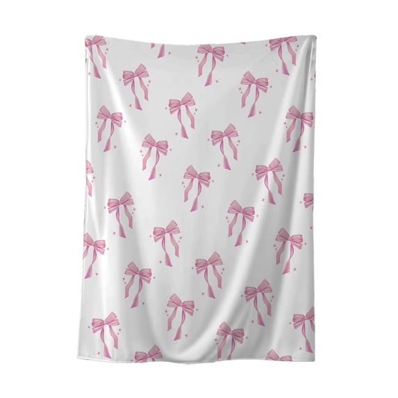 B 70X100Cm Bow Print Blanket, Flannel Throw For Sofa Or Bed