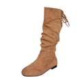 thumbnail image 1 of B-960 Brown Ladies Back Lace Up Boots Round Toe Solid Color Low Heel Mid Calf Casual Comfortable Retro Knee High Shoes, 1 of 9