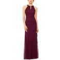 thumbnail image 1 of B&A  BY BETSY & ADAM Womens Burgundy Ruffled Ruched Keyhole Sleeveless Halter Full-Length Evening Dress 10, 1 of 7
