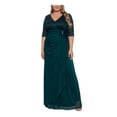 thumbnail image 1 of B&A  BY BETSY & ADAM Womens Green Sequined Lace Zippered V-back Lined Elbow Sleeve V Neck Full-Length Evening Gown Dress Plus 16W, 1 of 2