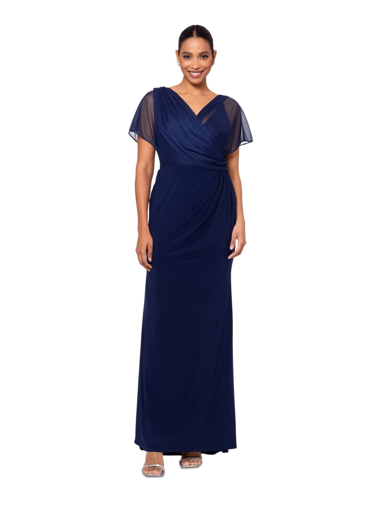 AQUA Womens Pink Stretch Metallic Tie Lined Sleeveless Surplice Neckline Full-Length Evening Wrap Dress main image 1