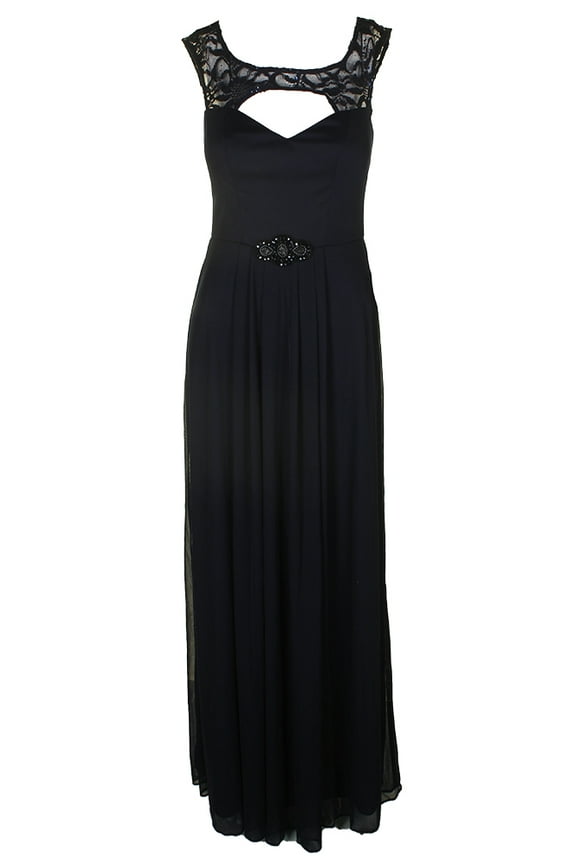 B & A By Betsy & Adam Womens Navy Sleeveless Illusion-Trim Cutout Chiffon Gown 4