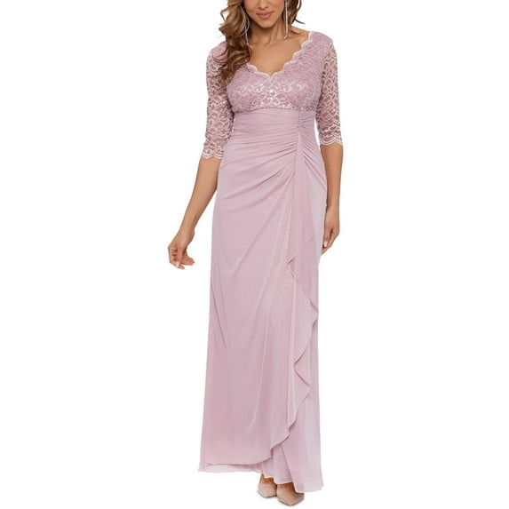 B&A by Betsy and Adam Womens Lace V-Neck Evening Dress