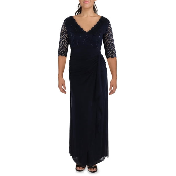 B&A by Betsy and Adam Womens Plus Lace Embellished Evening Dress