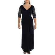 BETSY & ADAM B&A by Betsy and Adam Womens Plus Ruched Sequined Evening Dress