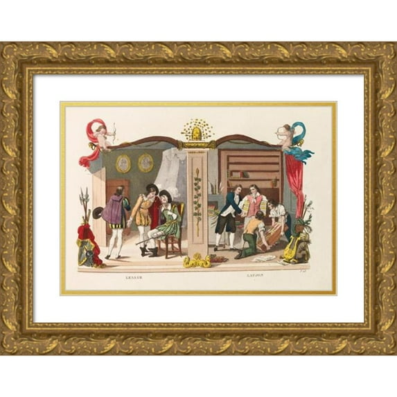 B. Allent 18x13 Gold Ornate Wood Frame and Double Matted Museum Art Print Titled - French Gallery (1825)