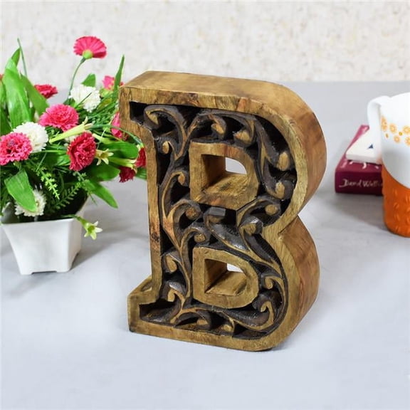 B Alphabet Handmade Letter Block Eco-Friendly Wall Decor, Brown Antique