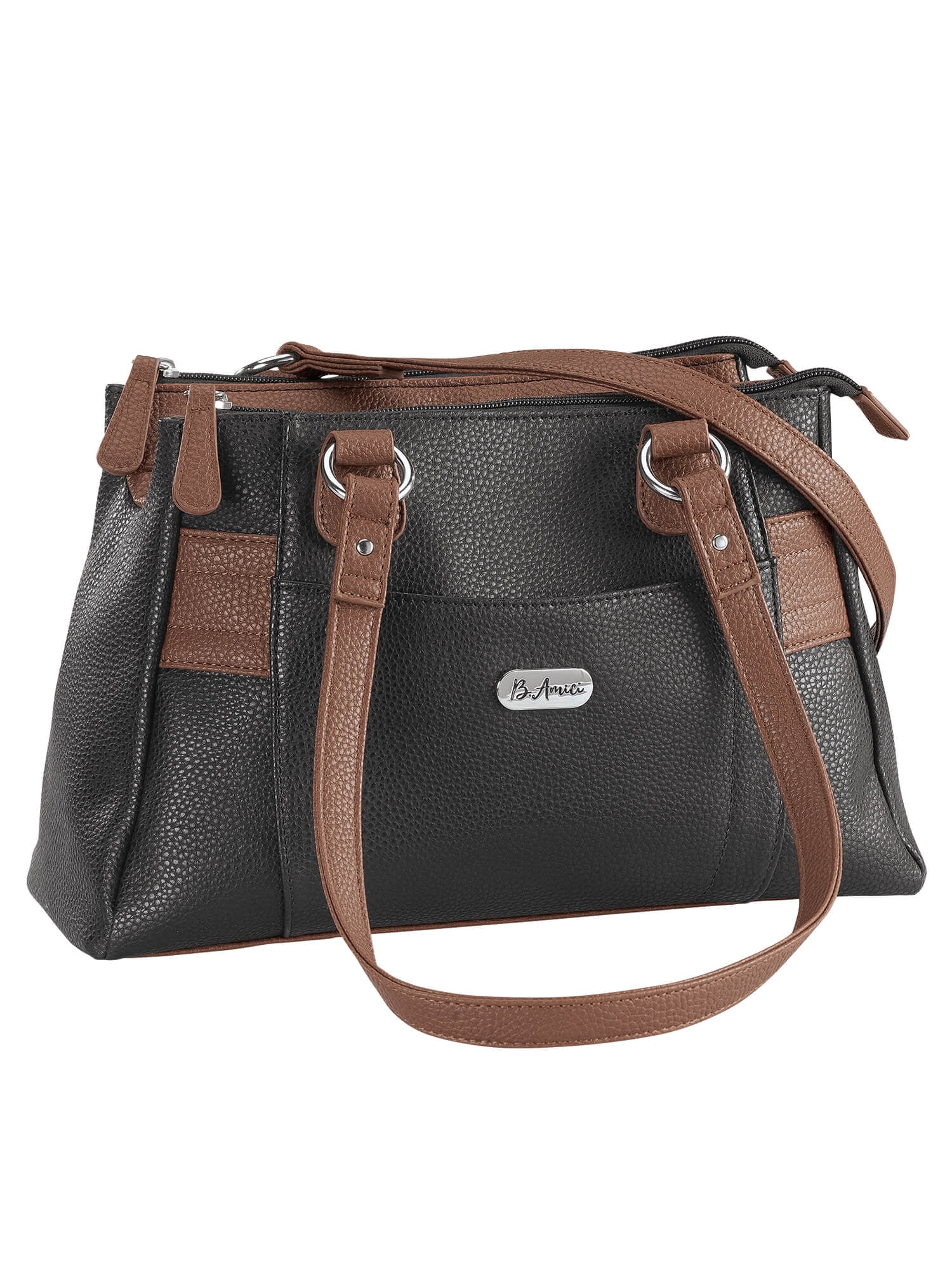 B.Amici Nicole Greenwich RFID Multi Pocket Leather Handbag 2 Tone Design Walmart
