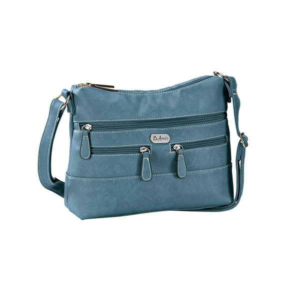 B.Amici Luciana RFID Shoulder Bag, Exterior Zip Pokcets, Secure Zip Top, Adjustable Shoulder Strap, Blue Denim Design, Womens Fashion - Measures 12 1/4" Long x 3 1/8" Wide x 8 1/2" High