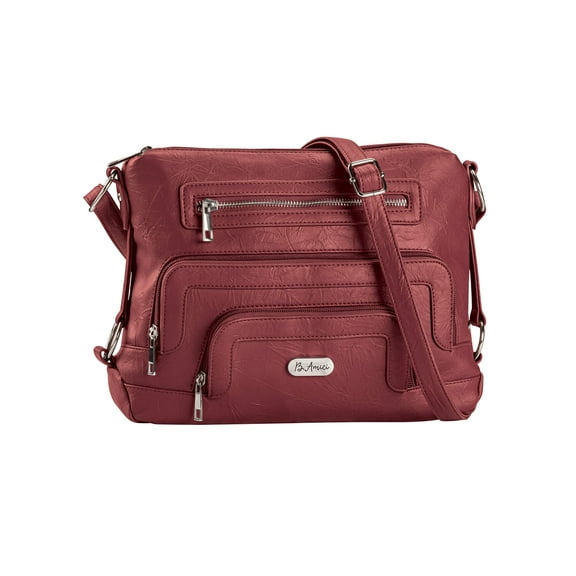 B.AmiciTM Margot Westhampton Organizer Hobo, Leather Exterior, Built-In Wallet Pocket, Over The Shoulder/Crossbody Bag, Women’s, Cordovan Design – Measures 12" Wide x 9" High x 3" Deep