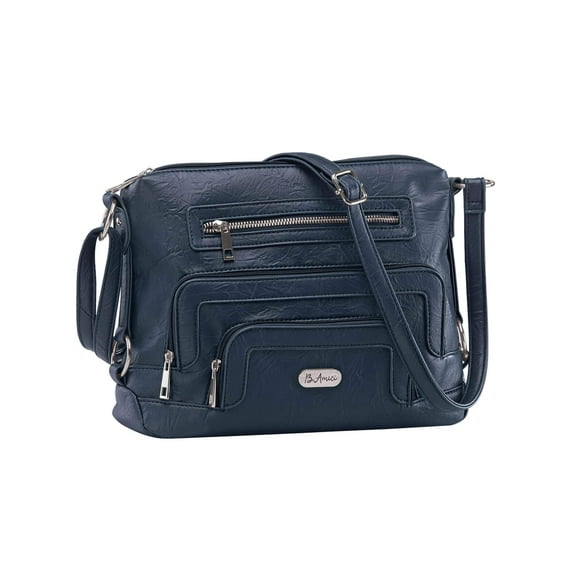 B.AmiciTM Margot Westhampton Organizer Hobo, Leather Exterior, Built-In Wallet Pocket, Over The Shoulder/Crossbody Bag, Women’s, Navy Blue Design – Measures 12" Wide x 9" High x 3" Deep