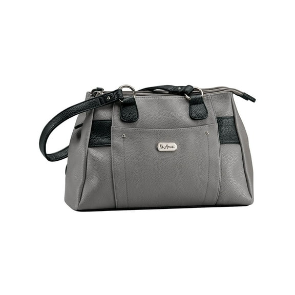 B.Amici Nicole RFID Greenwich Multi Pocket Leather Satchel, Charcoal/Ebony