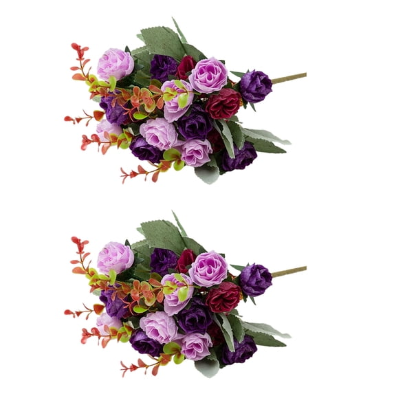 B Artificial Rose Buds 12.20 Inches Plastic Fake Flowers For Wedding Home Decor 2Pc 3 Heads Each Decorative Floral Arrangement 0.18Lb
