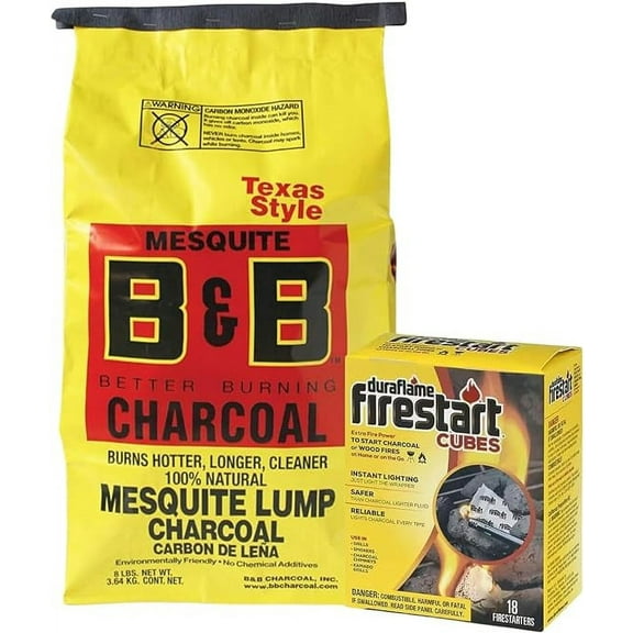 B&B Charcoal Bundled with Firelight 18 Pack Firestarters by Evergreen Farm and Garden (Mesquite Lump, 8 lb Bag)