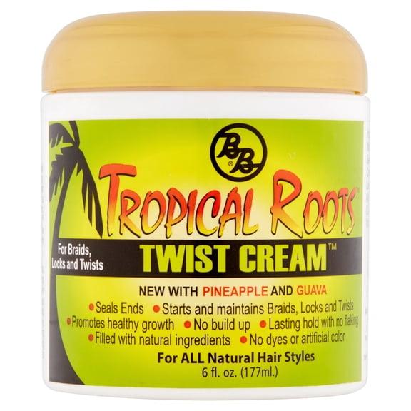 B&B Charcoal Tropical Roots Frizz Control Hair Styling Twist Cream with Pineapple & Guava, 6 fl oz