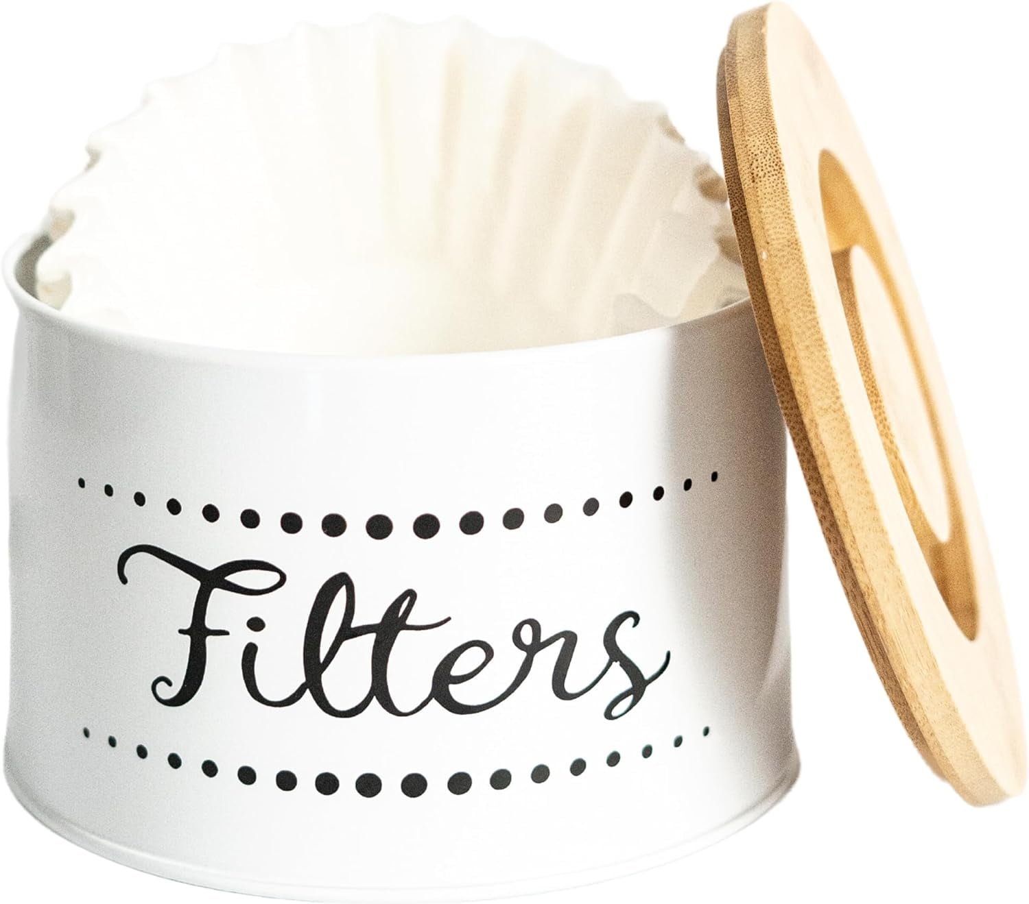 White Metal Coffee Filter Holder with Bamboo Lid