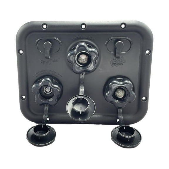 B&B Molders RV Titus Panel-T Series (City Fill, Tank Flush, Winterization, 2 Coax), Black