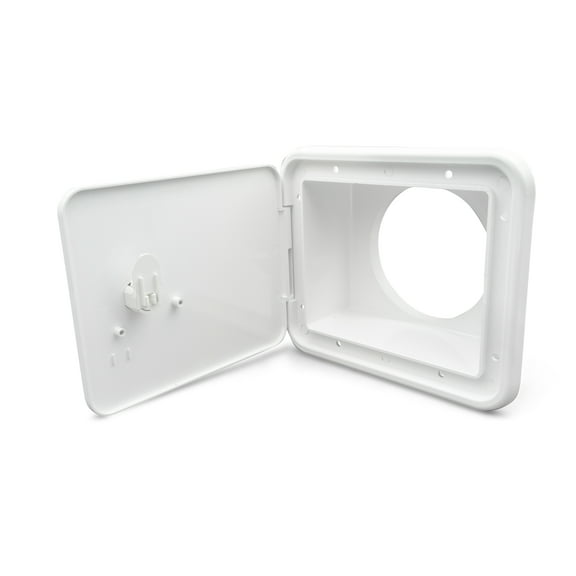 B&B Molders Rv Camper Storage up to 4 inch Pvc or Flex Sewer Hose Hatch Polar White PN 94302 Thetford