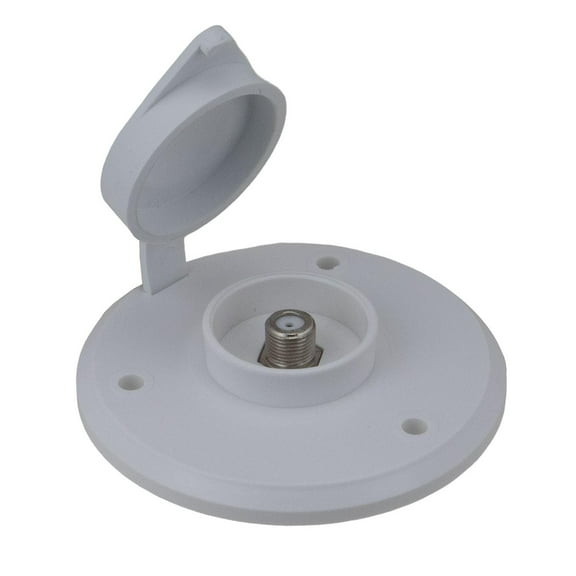 B&B Molders Weatherproof Round Exterior Cable TV Plate with Cover, White