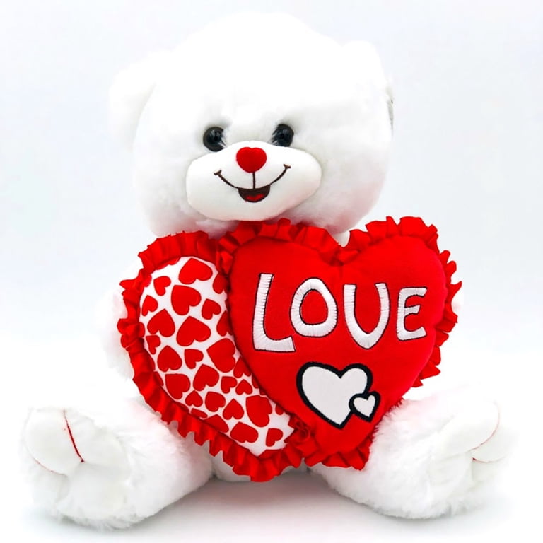 B&B ToyMaker White Teddy Bear Plush Toy with Lighted Cheeks and