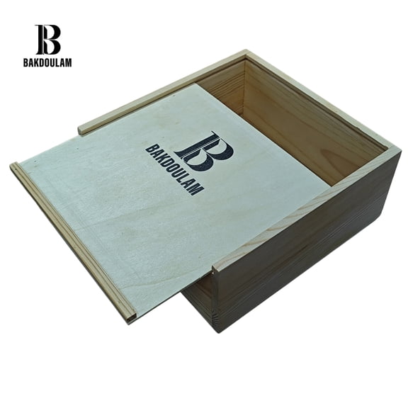 B BAKDOULAM Boxes of wood Classical Wooden Storage Box with Sliding Lid, Natural Wood Finish
