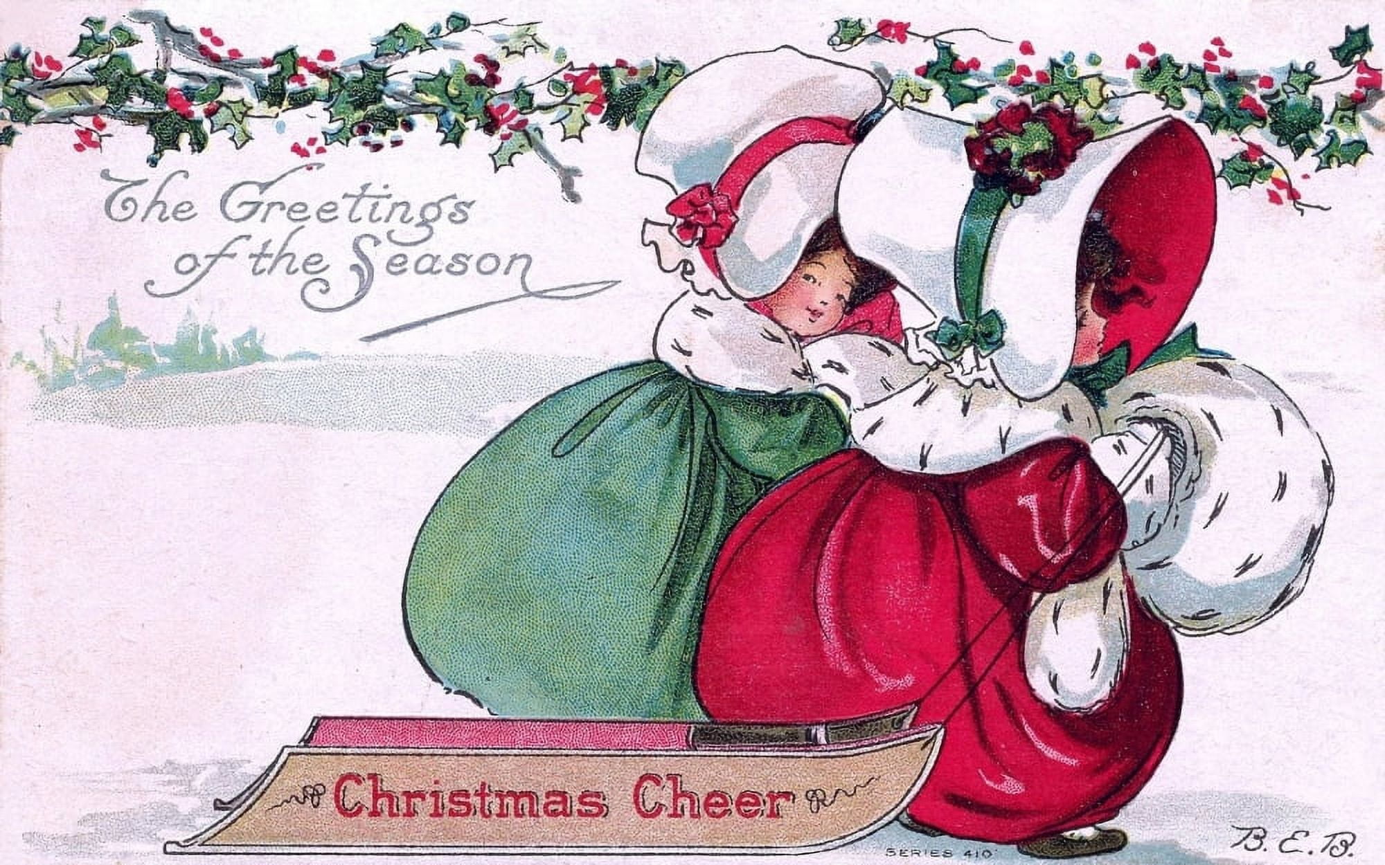 B BE Christmas card Girls with Sled Canvas Art - (18 x 24)