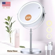 B Beauty Planet 20X Lighted Magnifying Makeup Mirror, Double Sided Makeup Mirror with 20X/1X Magnification, 360°Rotation, 3 Colors Brightness Adjustable Vanity Mirror with 42 LEDs, 2000mAh