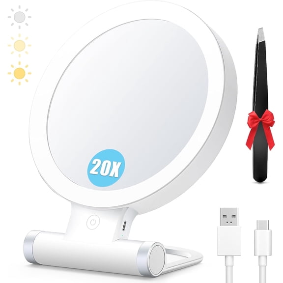 B Beauty Planet 20X Magnifying Mirror with Light, 20X/1X Double Sided Travel Mirror