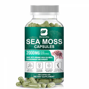 B Beworths Irish Sea Moss Capsules, 2,000mg Per Serving, 120 Veggie Pills,Irish Sea Moss Gel Capsules for Digestive & Thyroid Support