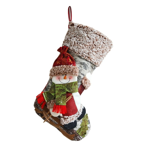 B Big Christmas Stocking With Snowman Pattern For Holiday Decoration And Candy Storage 29 By 48 Centimeters
