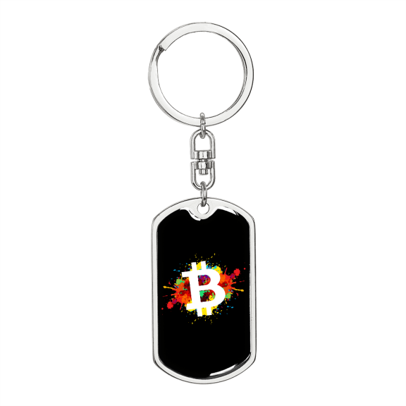 B Bitcoin Crypto Dog Tag Keychain Stainless Steel Silver Tone or Gold Tone
