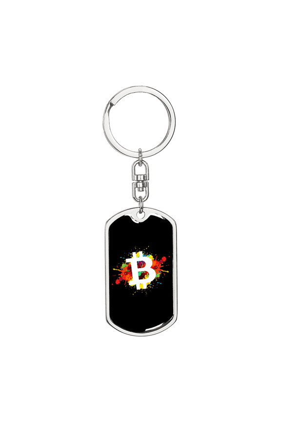 B Bitcoin Crypto Stainless Steel or 18k Gold Premium Swivel Dog Tag Keychain